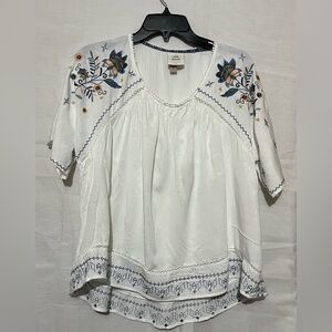 Knox Rose White Blouse with Blue and Yellow Embroidery